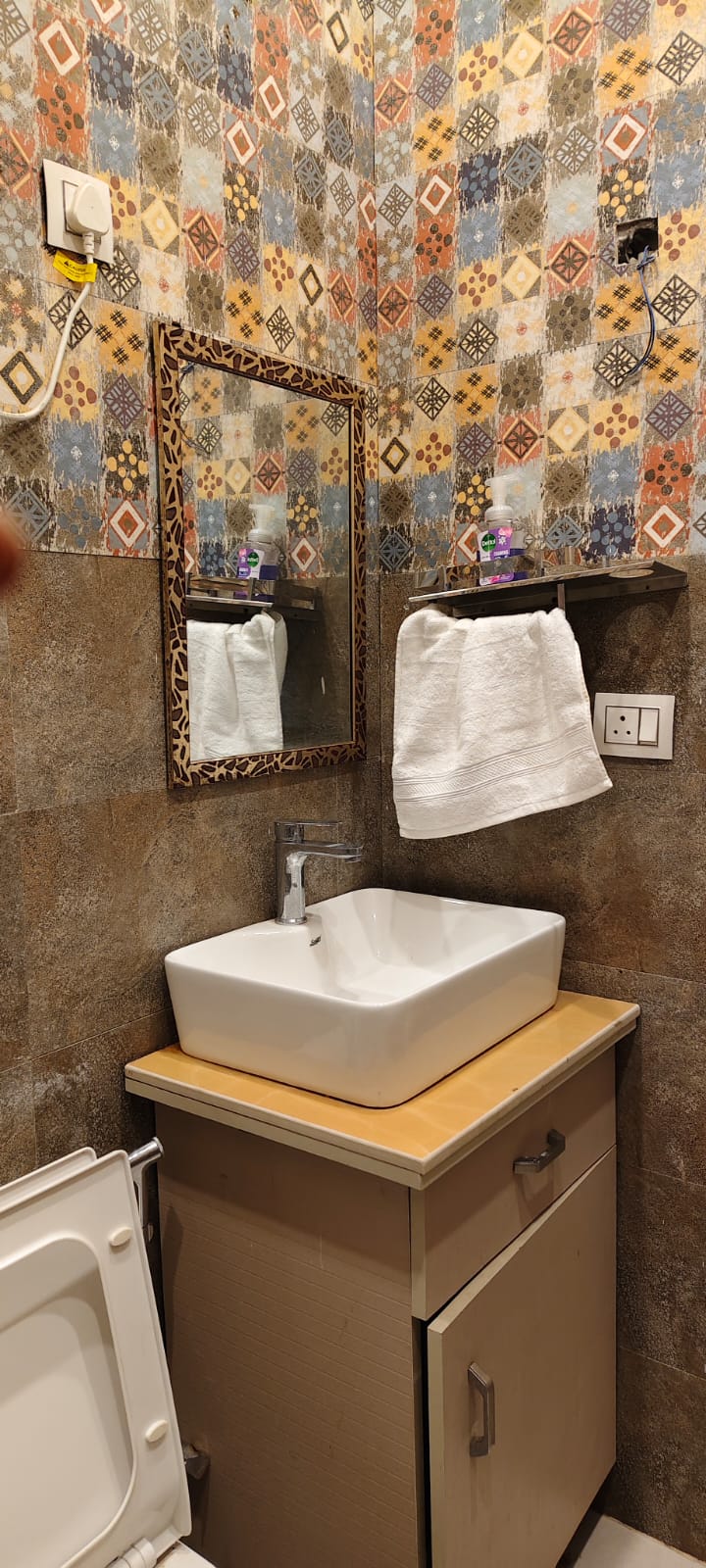 Washroom with Blue Mosaic Tiles